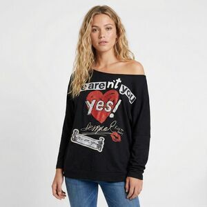 Desigual Off Shoulder Top Heart Large Arty Graphic Y2K Boho Aesthetic Tee Black